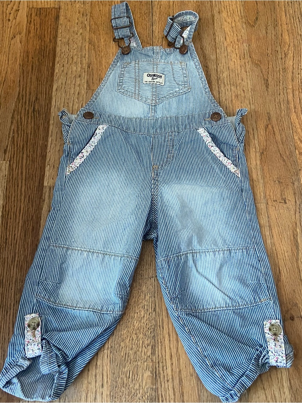 OshKosh B'gosh Light Blue Striped Kids Overalls 2T